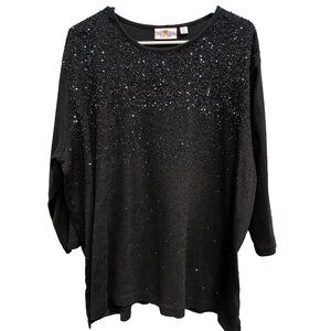 Quacker Factory Tunic Top Womens Size 3X Black Sequined 3/4 Sleeve Holiday Glam